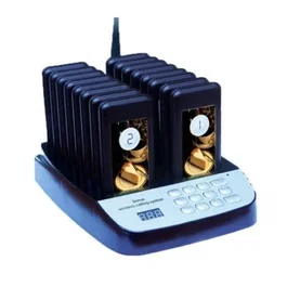 Premier Kit Avisador de Clientes EFFAV16 con Base de Carga, 16 Receptores Portátiles, 999 Canales, Vibración, Zumbador y LED